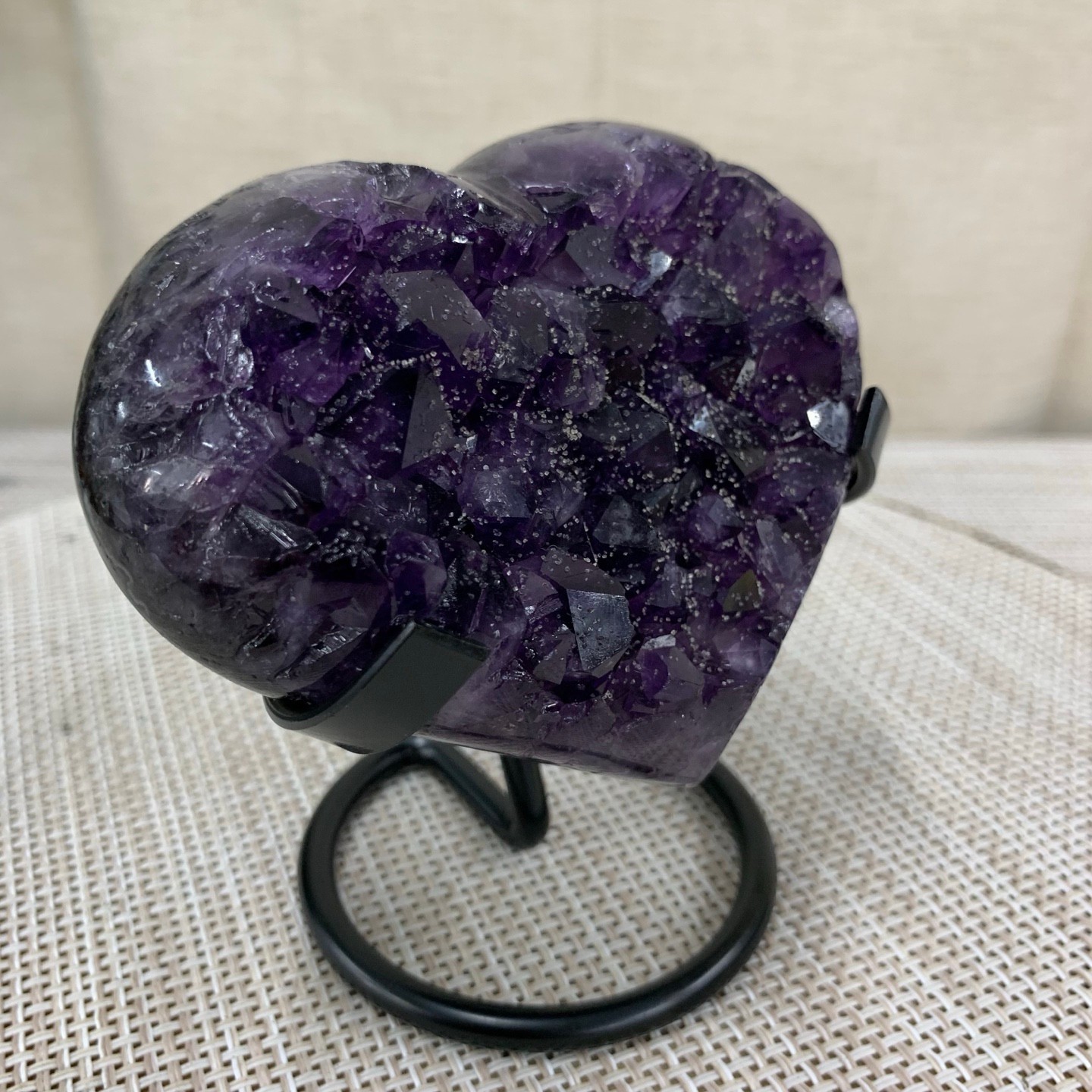 350G Natural Agate Amethyst Heart Crystal Pendant Healing Decor With Stand