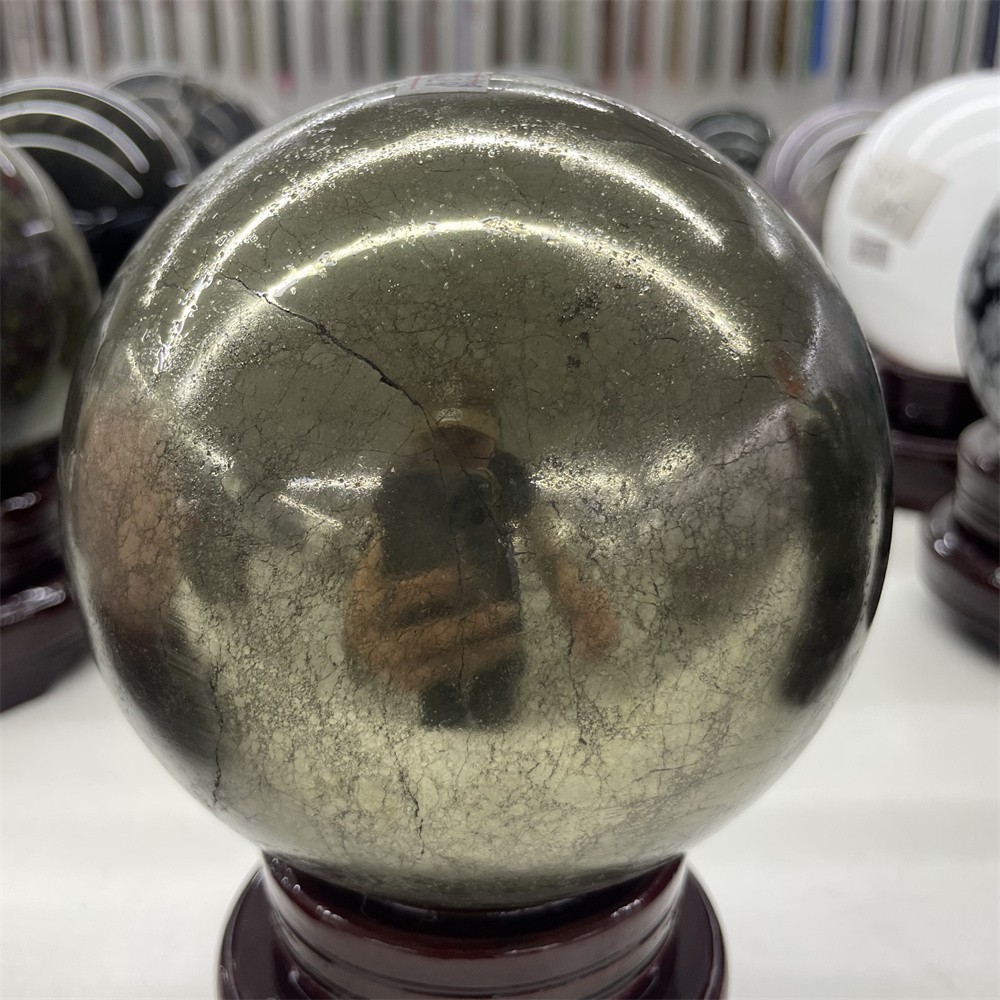 11.LB 4.5″ Natural Pyrite Sphere Ball Carved Crystal Quartz Decor Healing Energy