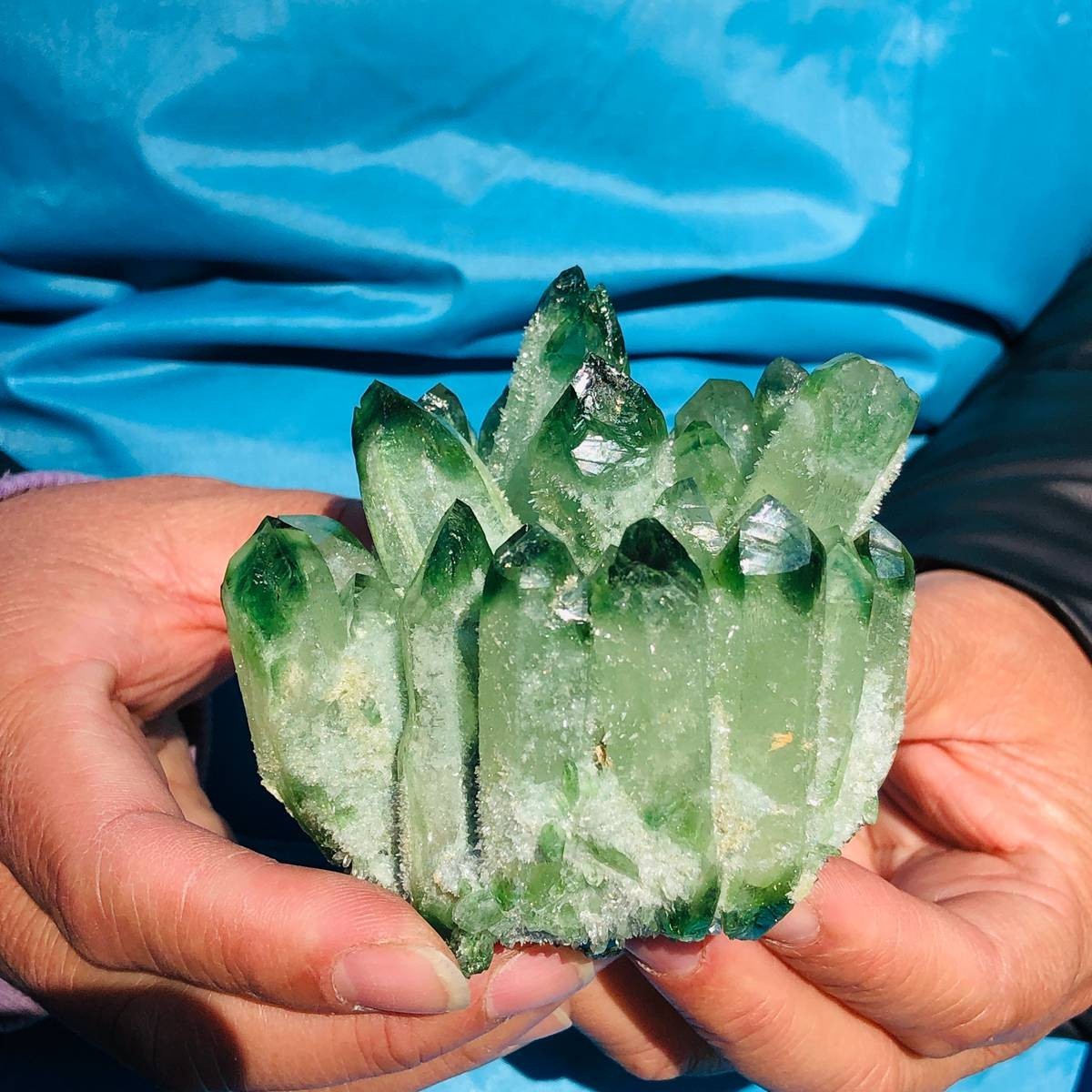 3pieces 2.53LB New Find green PhantomQuartz Crystal Cluster MineralSpecimen 3466