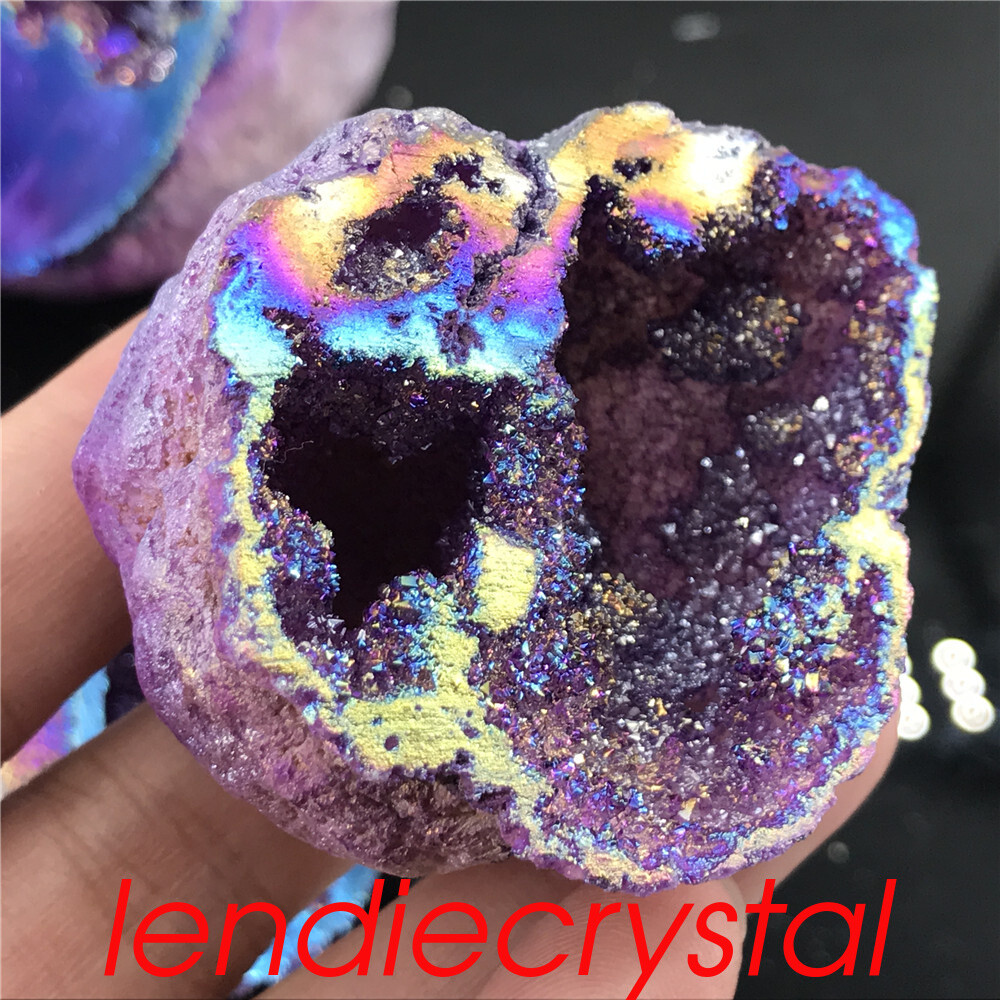 1pc Titanium Agate geode cluster rainbow natural quartz crystal Mineral healing