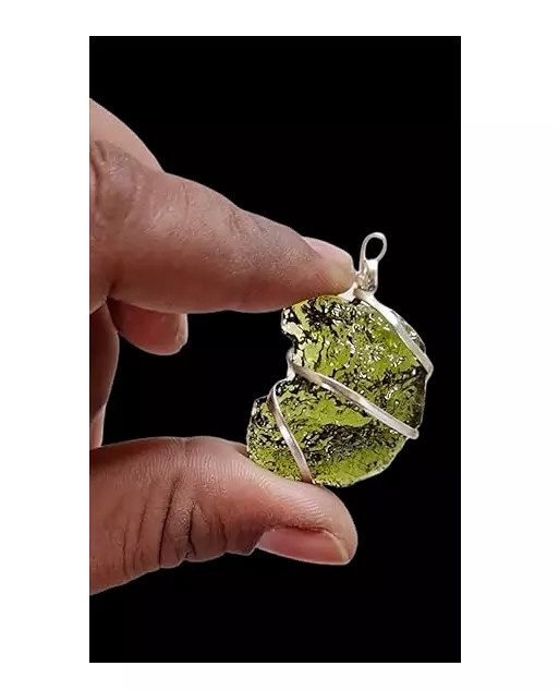 Certified Moldavite Stone Pendant for Men and Women (Green) 80 Carat Plus