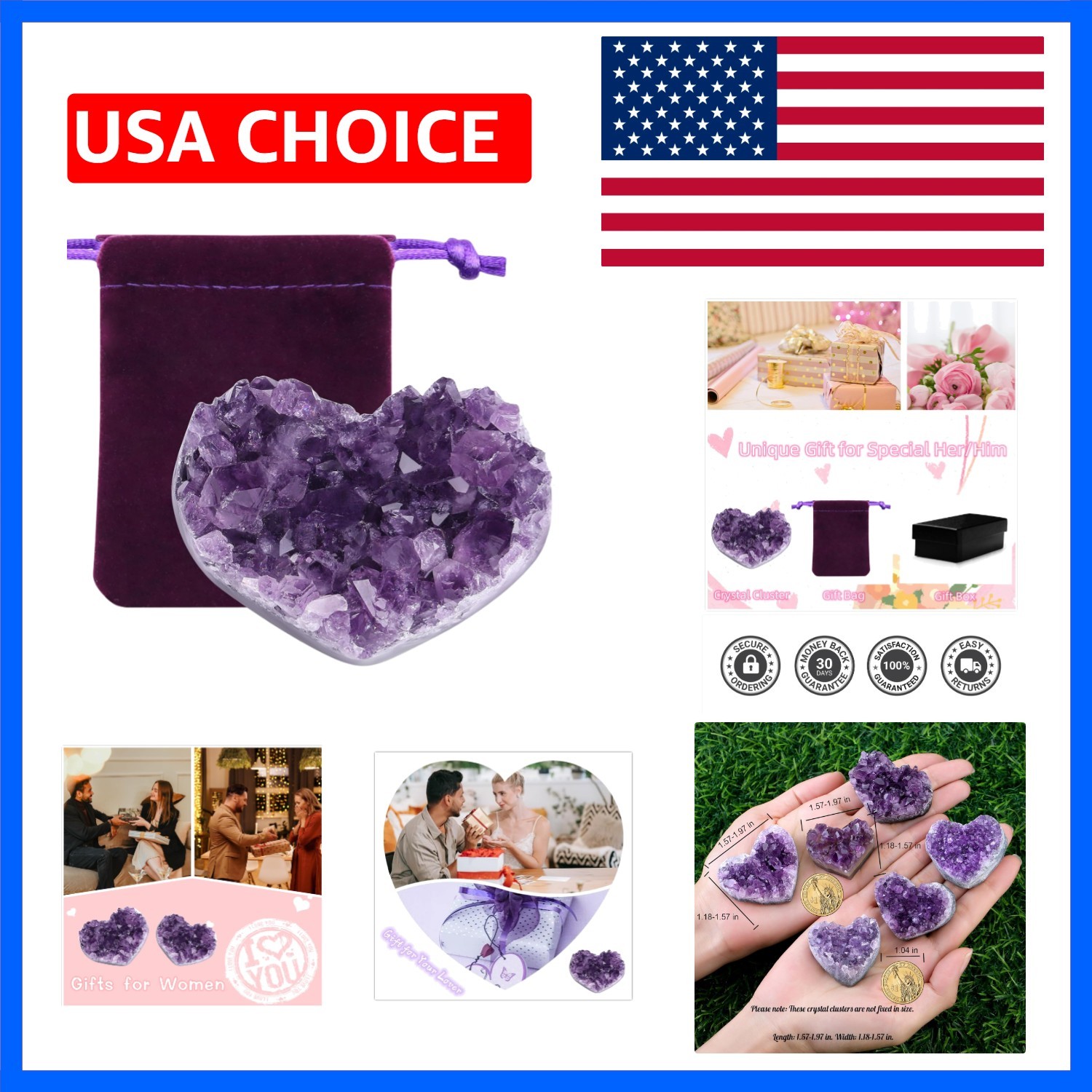 Amethyst Crystals and Healing Stones Heart Shaped Rocks Meaningful Birthday G…