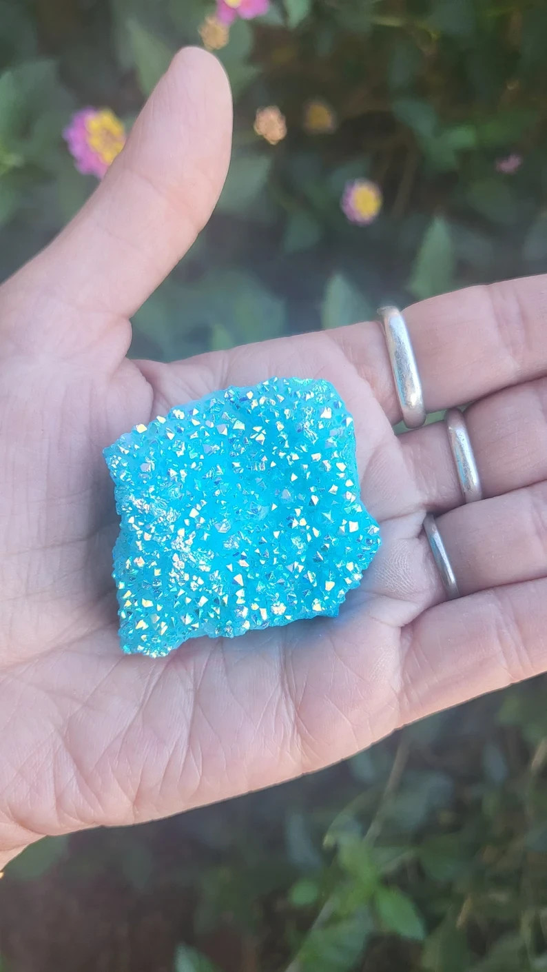 Blue Rainbow Angel Aura Quartz Cluster Raw Titanium Crystal Geode Specimen Gift