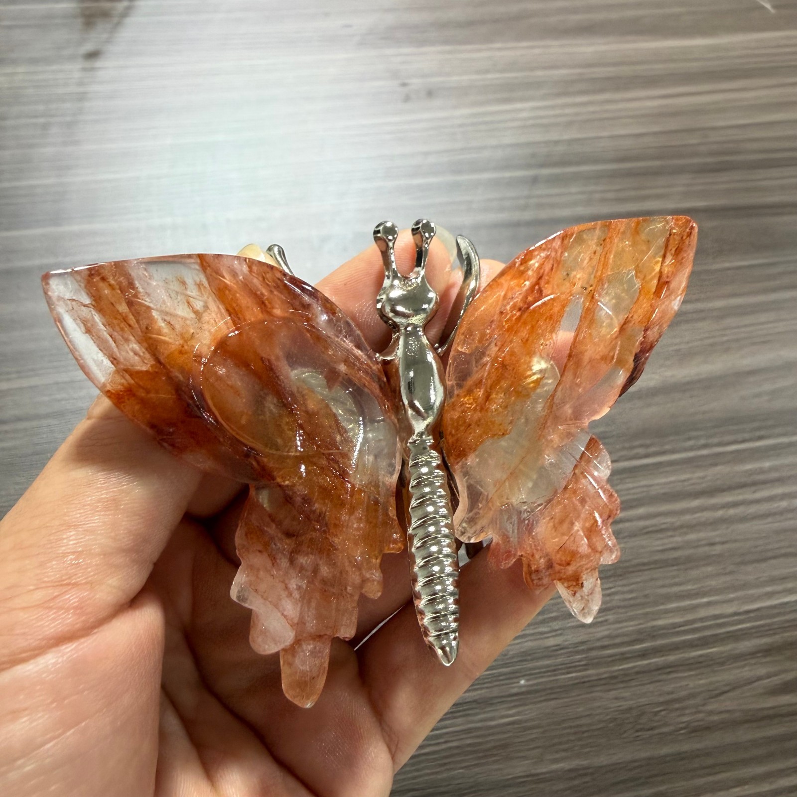 3.6″ Natural red gum flower Butterfly carved Reiki heal holiday gift 1pc
