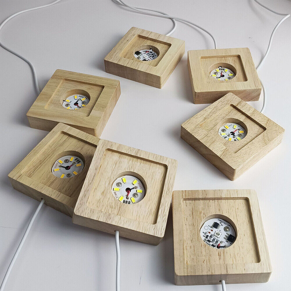 2pcs LED Light Adjuatable COLOR Square Solid Wood Base Holder USB Lamp Display