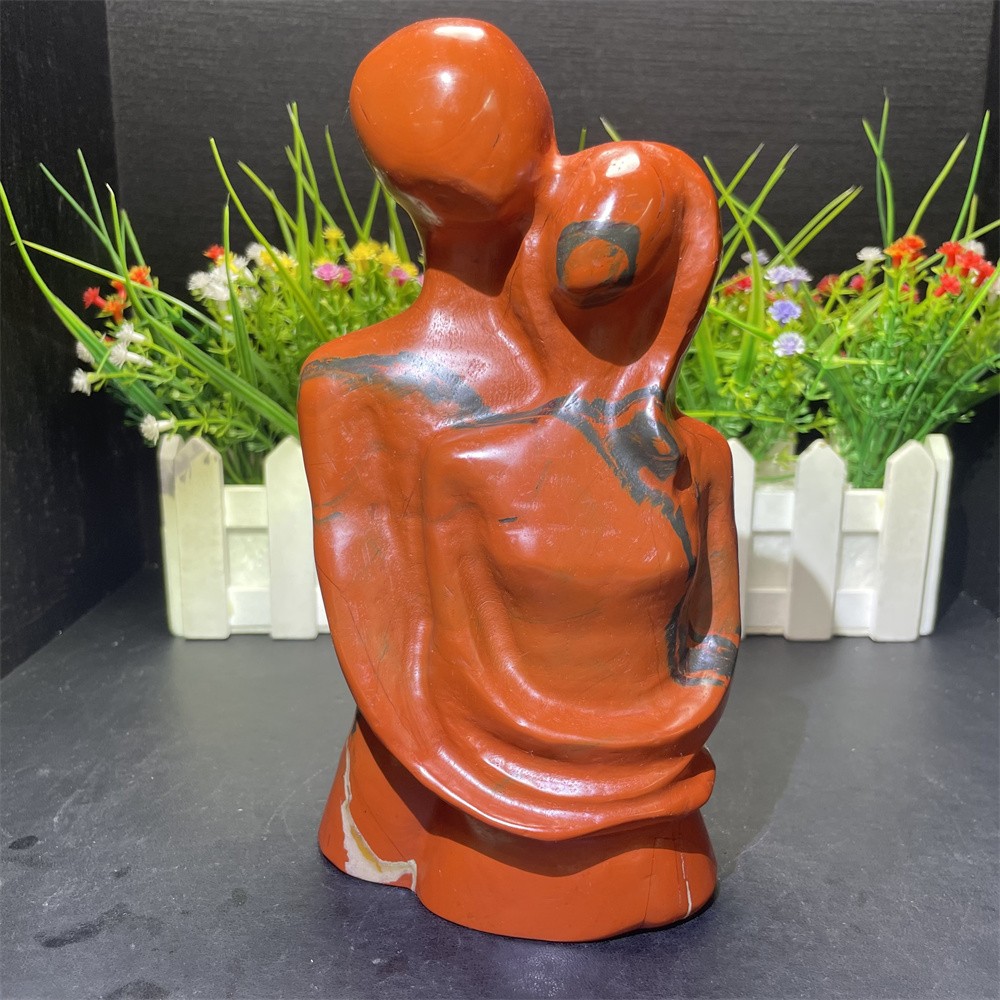 3.3LB 7.6″ Natural Red Jasper Couple Carving Crystal Ornament Quartz Gift
