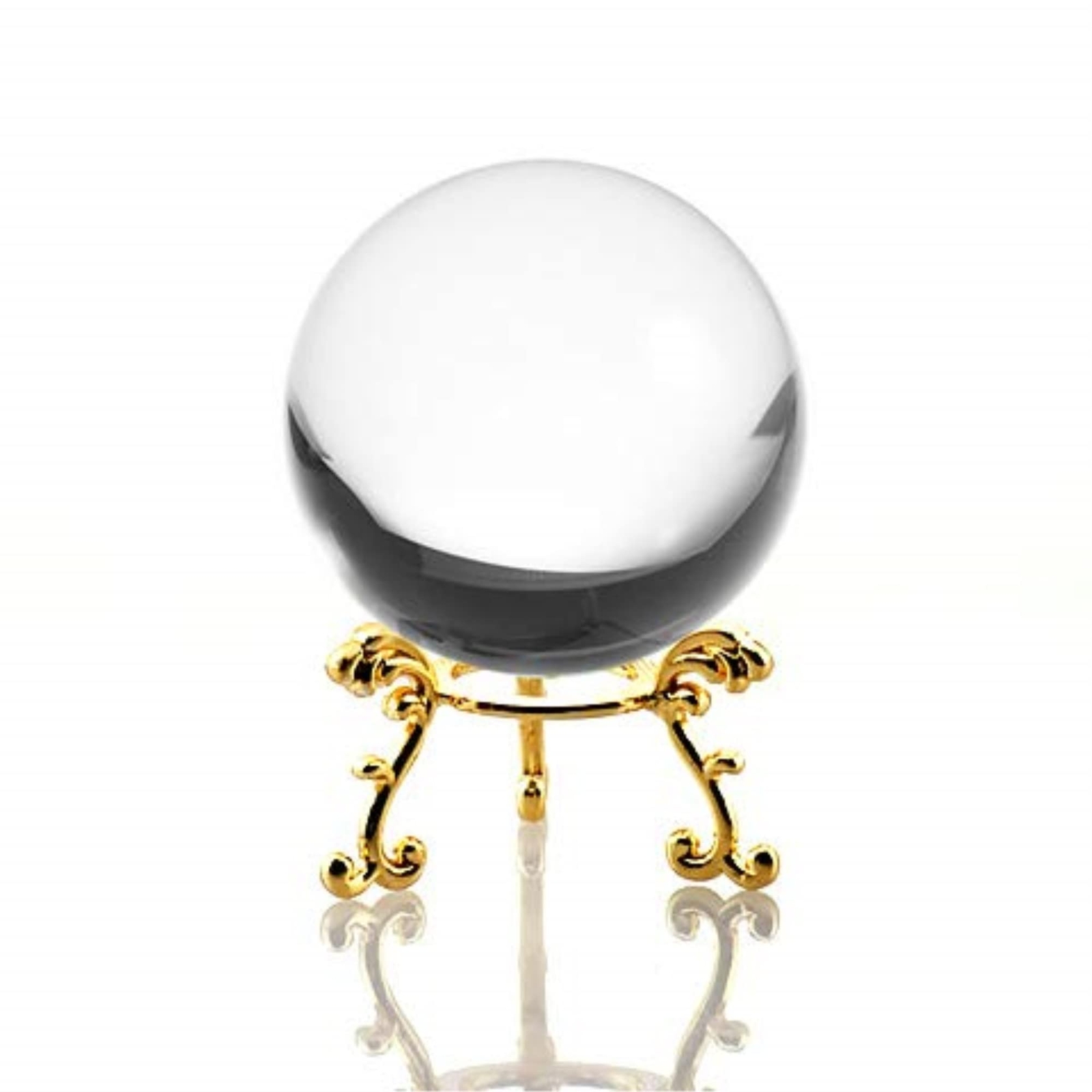 Small Clear Crystal Ball 60mm 2.3 inch Diameter Including Golden Flower Stand…
