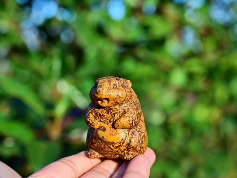2” Natural carved mixed material Marmot Reiki decor figurine healing gift 1pc