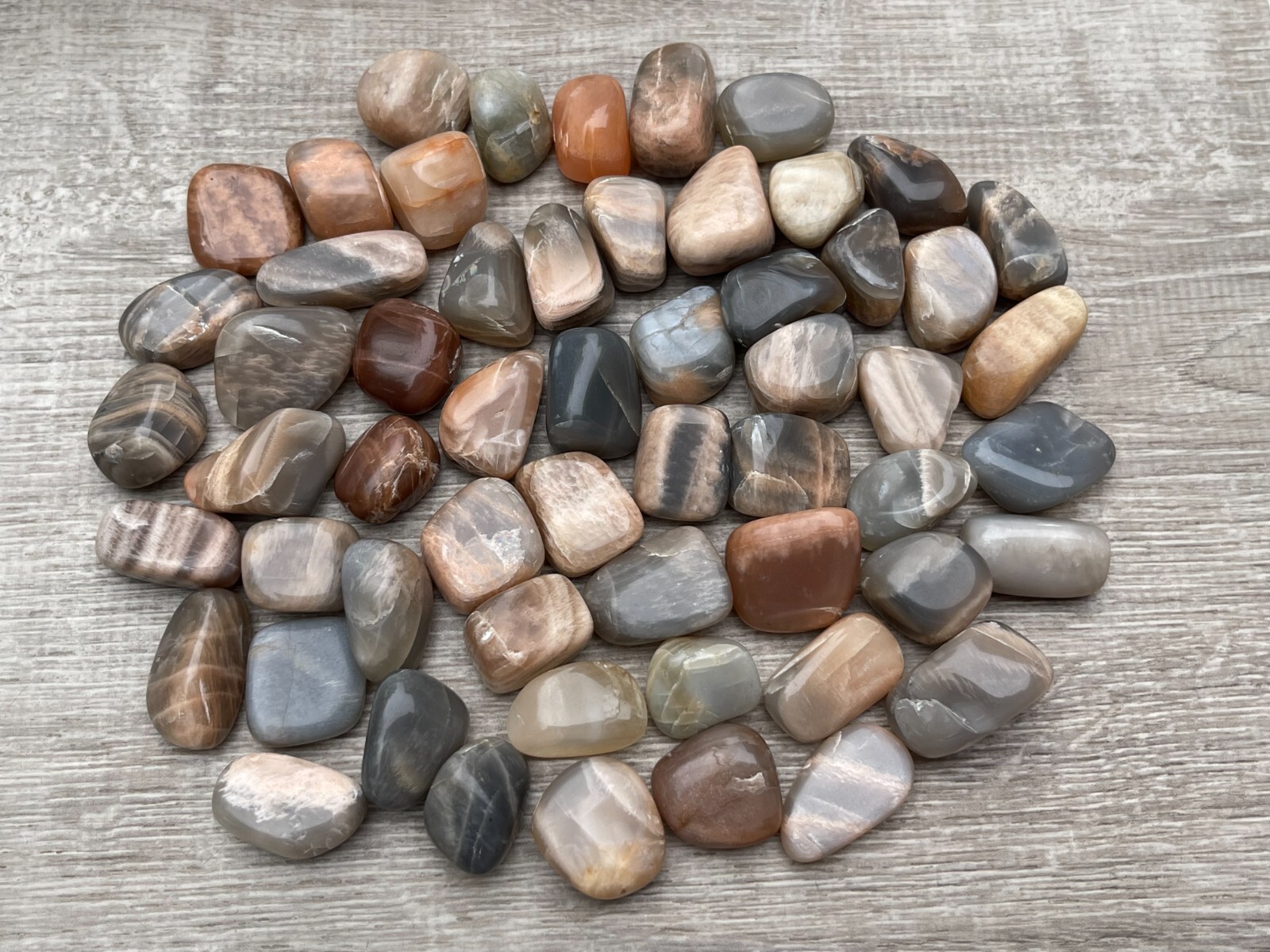 Grade A++ Moonstone Multi Tumbled Stones, 0.75-1″ Tumbled Multicolored Moonstone