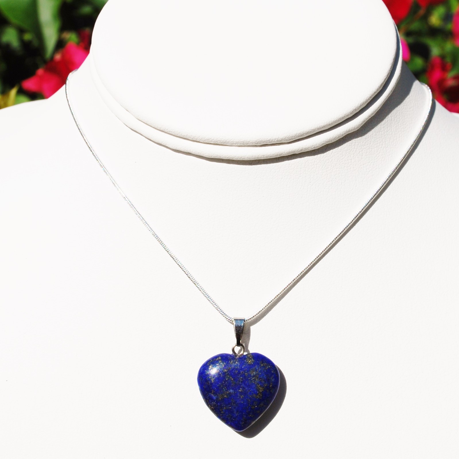 Baby Lapis Lazuli Heart Pendant + 20″ Stainless Steel Chain & Selenite Charger