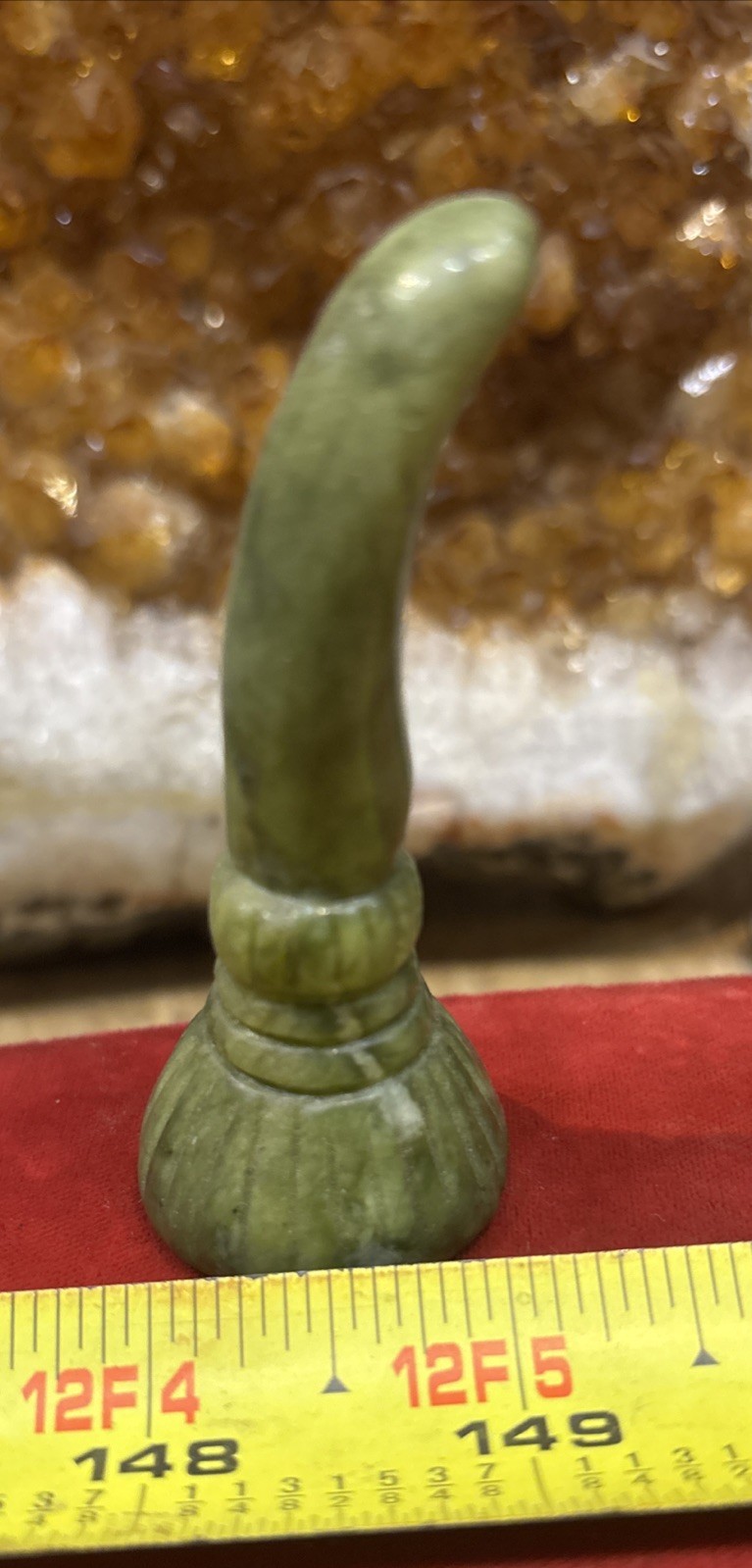 1pc Nephrite Jade Magic Broom Carved Figurines Gem 2.8″
