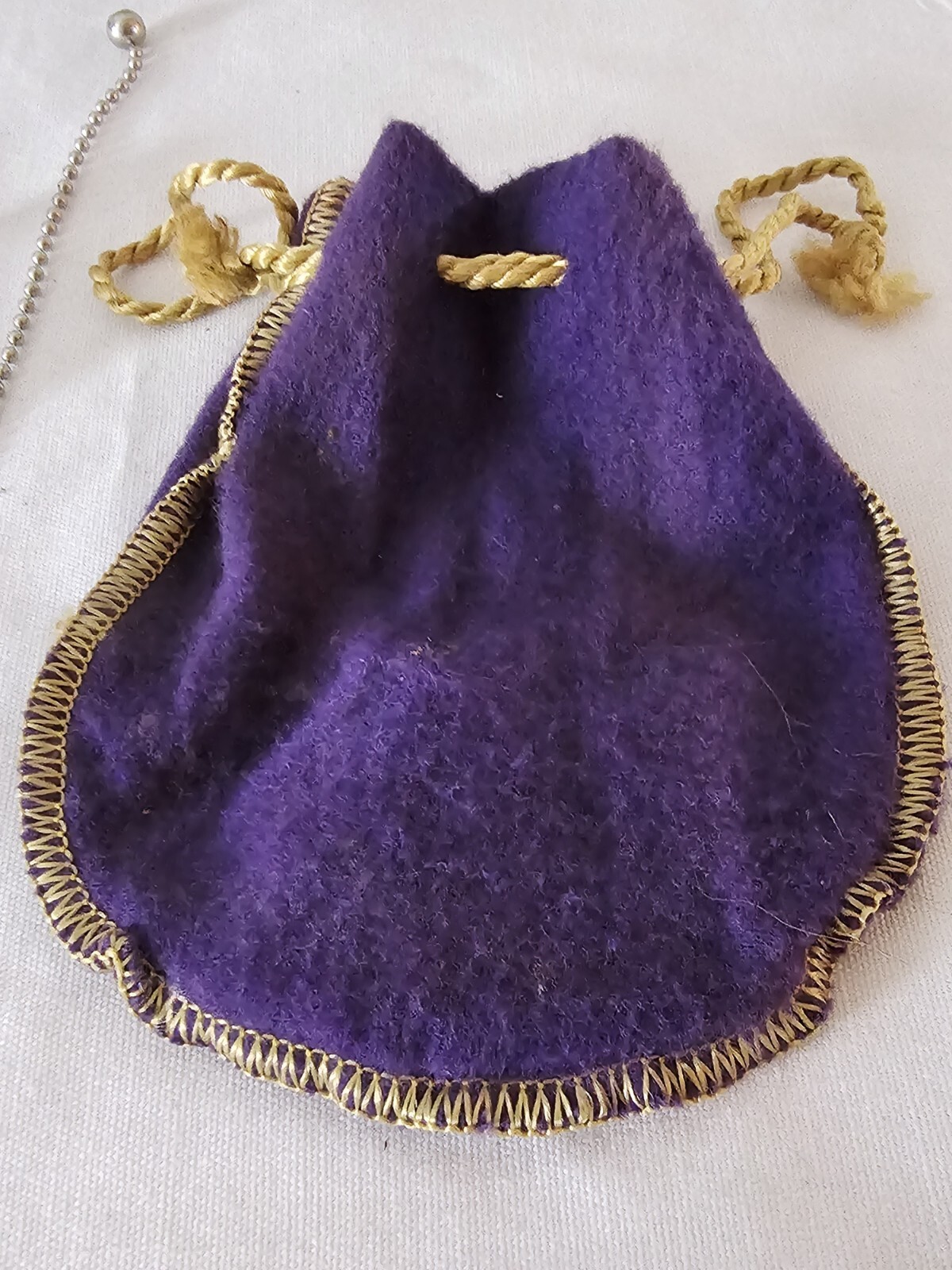 Natural Clear Quartz, Metal Pendulum pendant Royal Crown Felt Purple Pouch