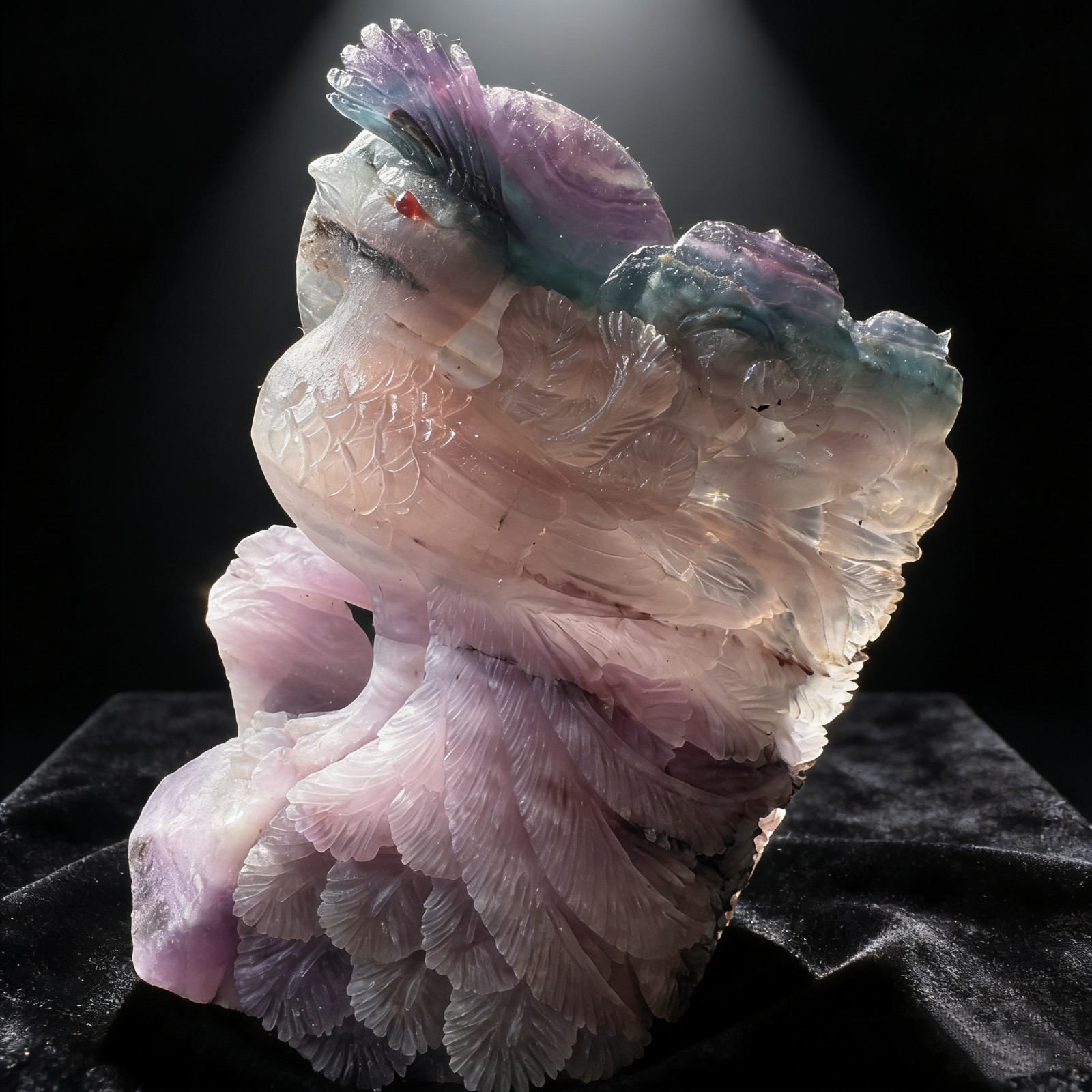 Hand Carved Natural Fluorite Peacock Sculpture Bird Figurine Desk Decor Art