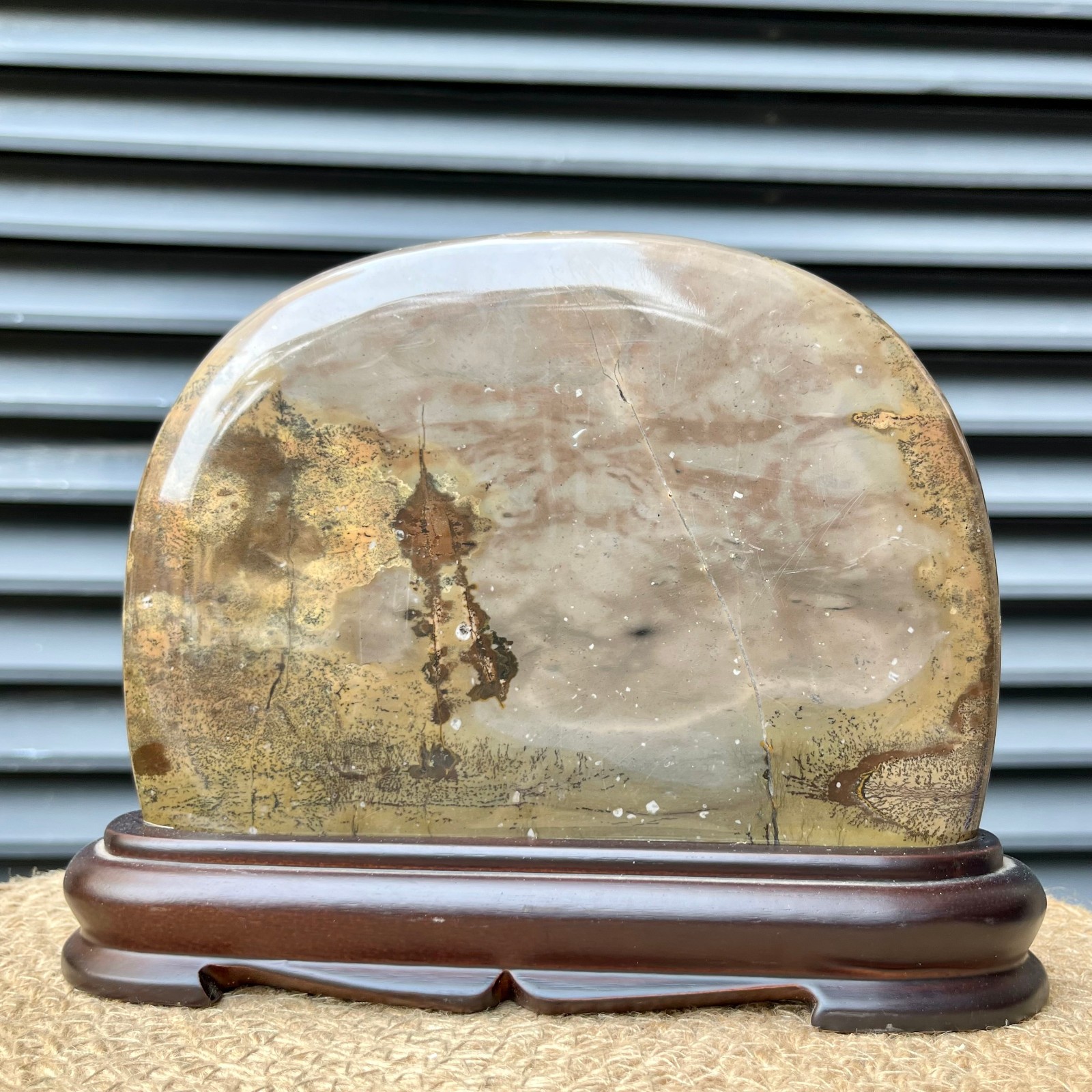 Natural Stone Display Polished Scenic Pattern Art w/ Stand 5.8 lb