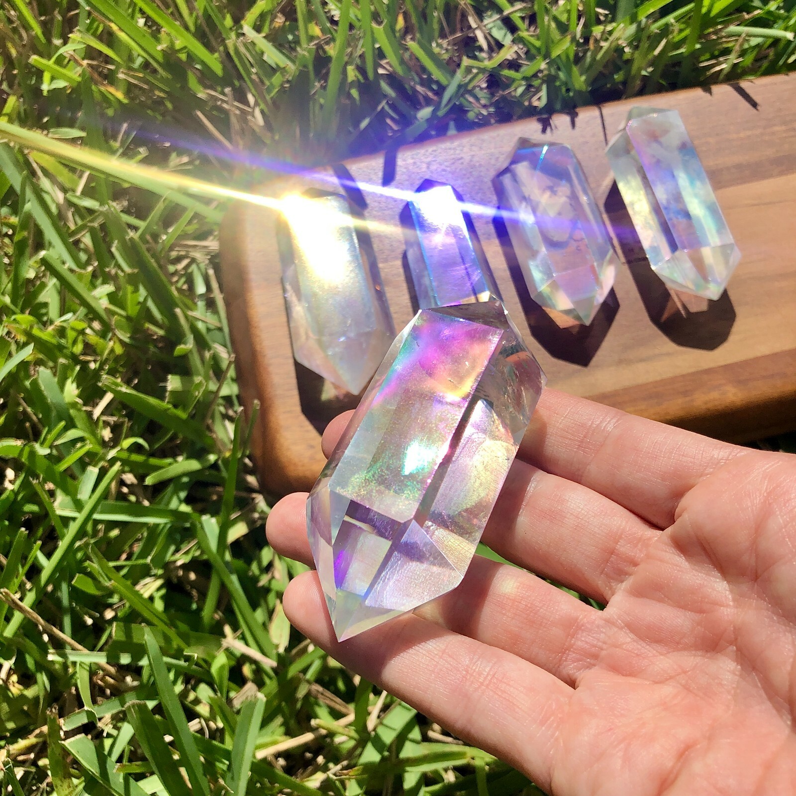 Angel Aura Quartz Double Terminated Crystal. High Vibration Aura Protective
