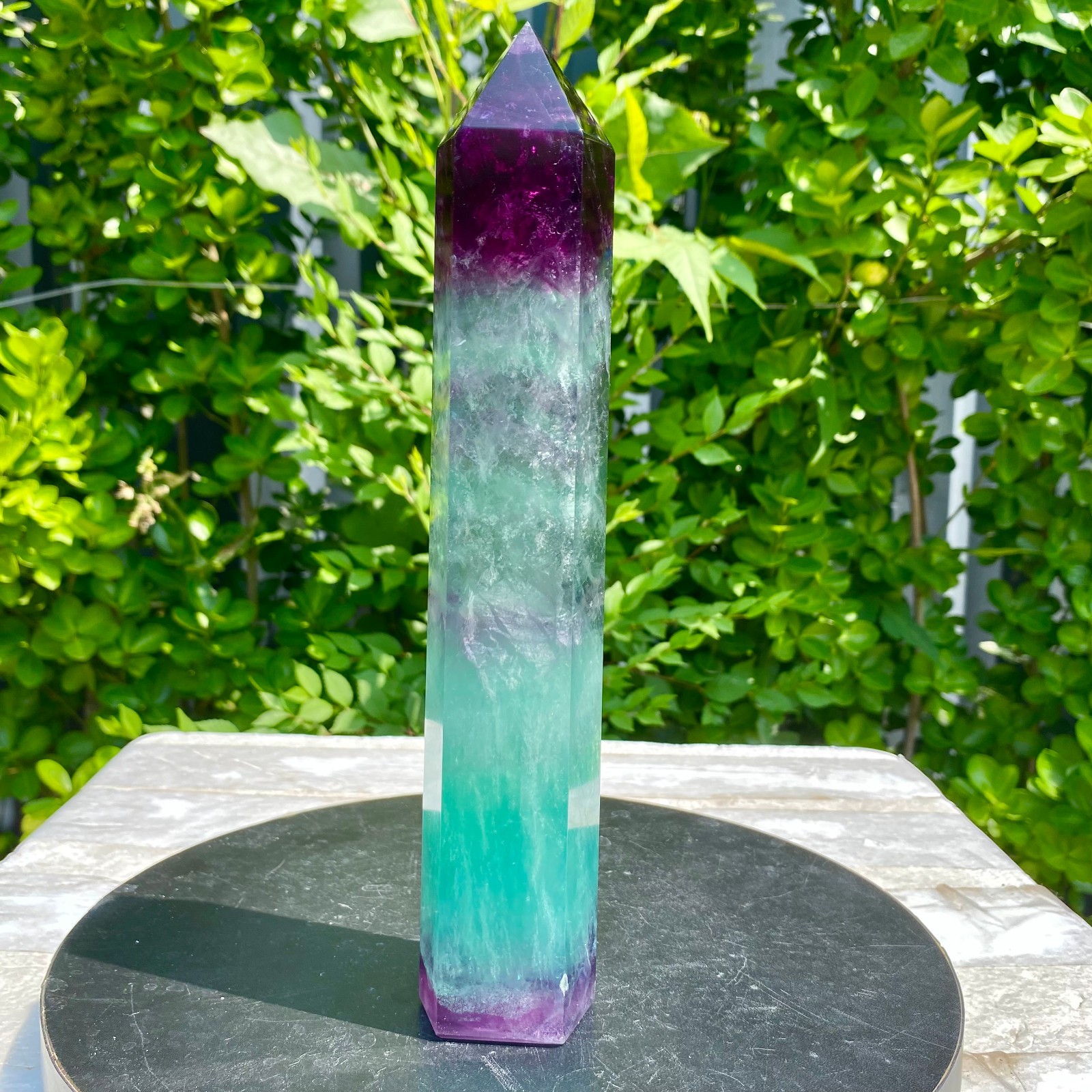 2.24LB Natural Rainbow Fluorite Obelisk Quartz Crystal Wand Tower Point Heal
