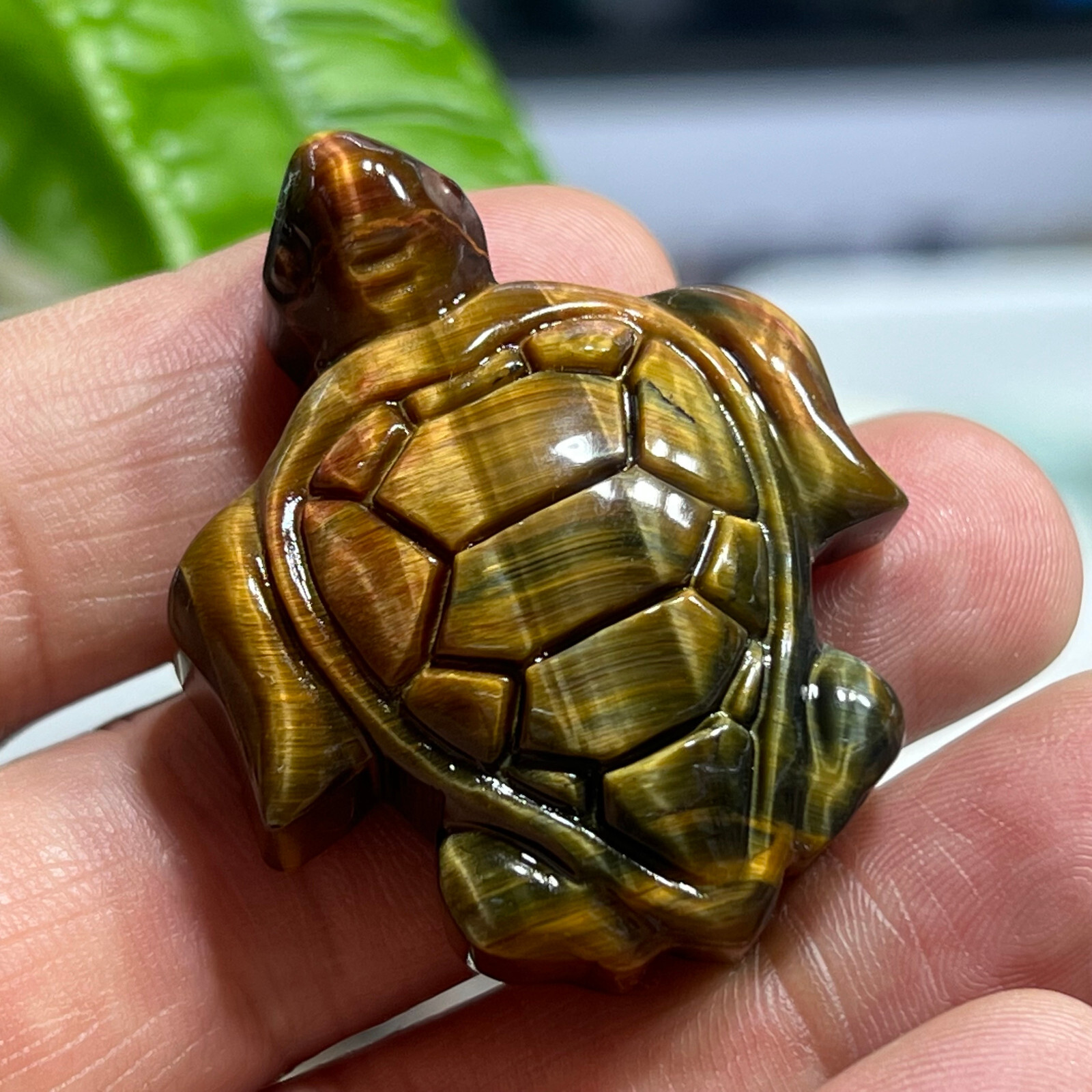 2″ Natural Tiger’s Eye Quartz Hand Carved sea turtle skull Crystal healing