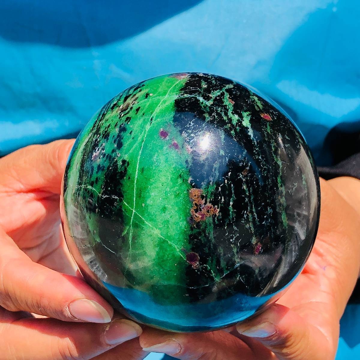 2pcs4.79LB Large Natural Ruby Zoisite Sphere Crystal Healing Stone Specimen 5175