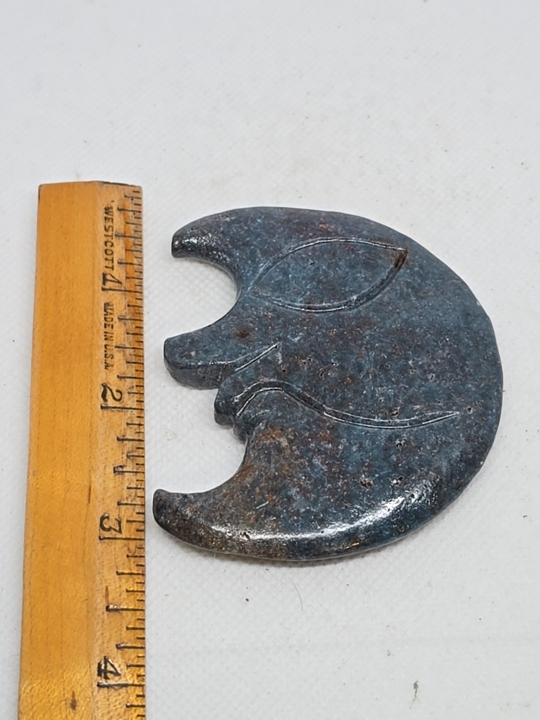 Blue Apatite Hand Carved Moon With Face Polished Double Sided
