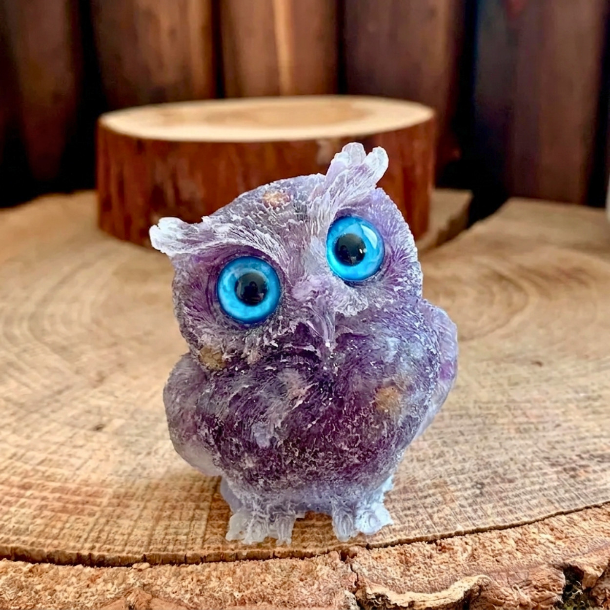 Natural Amethyst Crystal Owl Figurine Gemstone Bird Statue Healing Reiki Gift