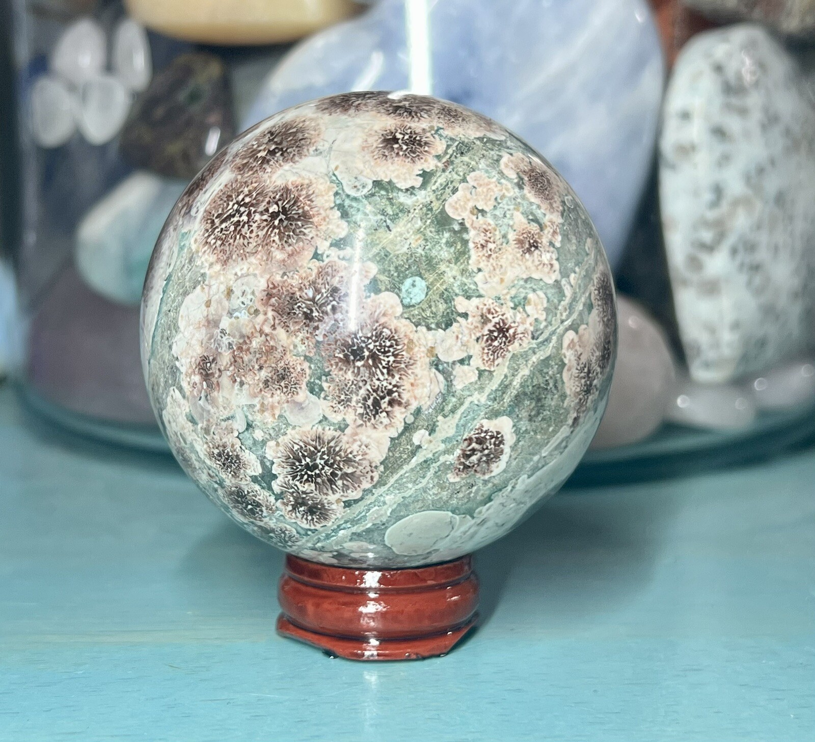 Green Cherry Blossom Agate / Sakura Sphere ***USA seller 🇺🇸