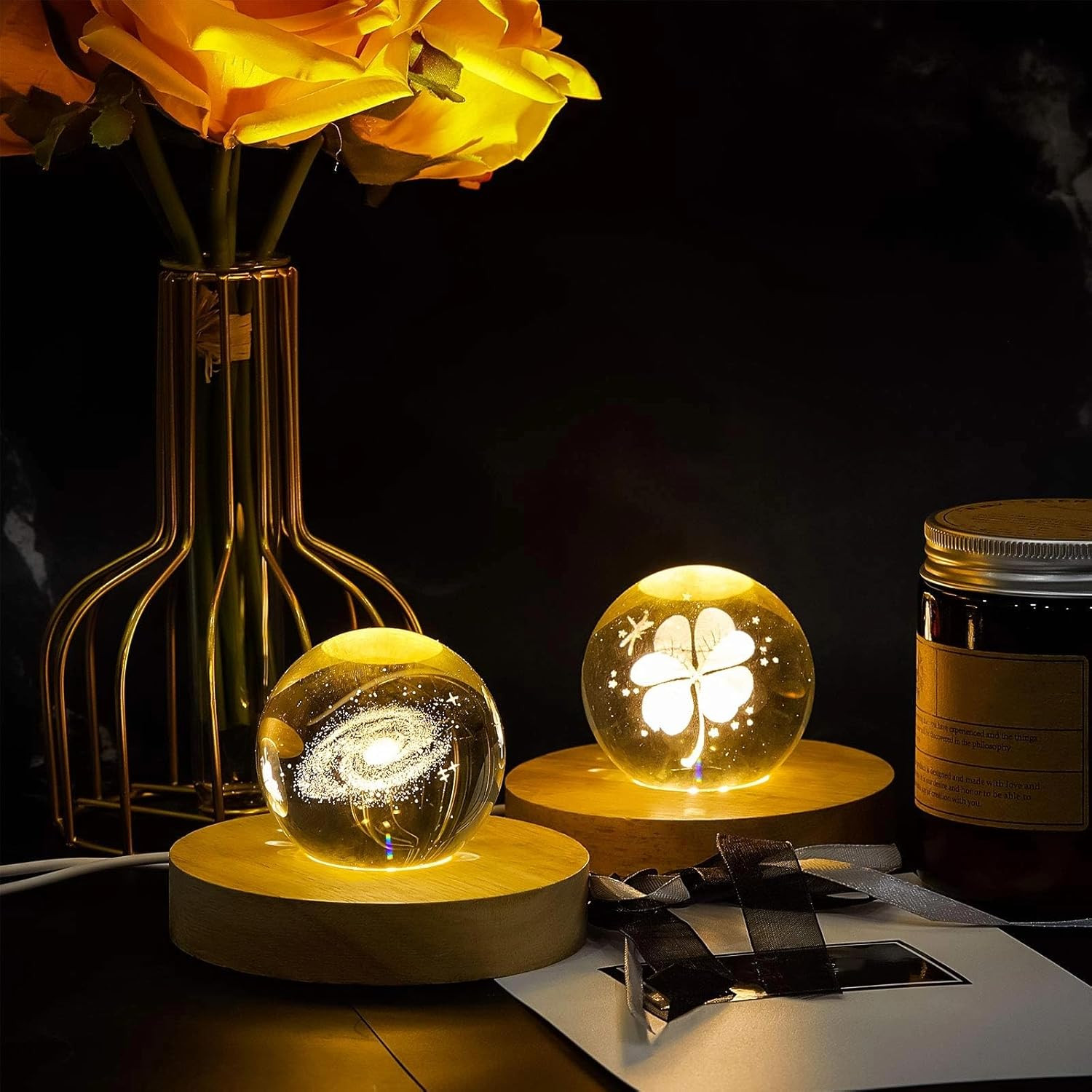 Wooden LED Light Base Display Stand for Acrylic Resin Crystal Sphere Glass Art