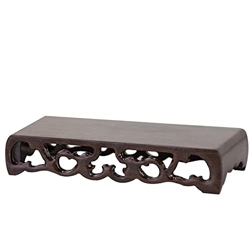 Chinese Black Catalpa Wood Scroll Rectangular Small Base Carved Wooden Vase F…