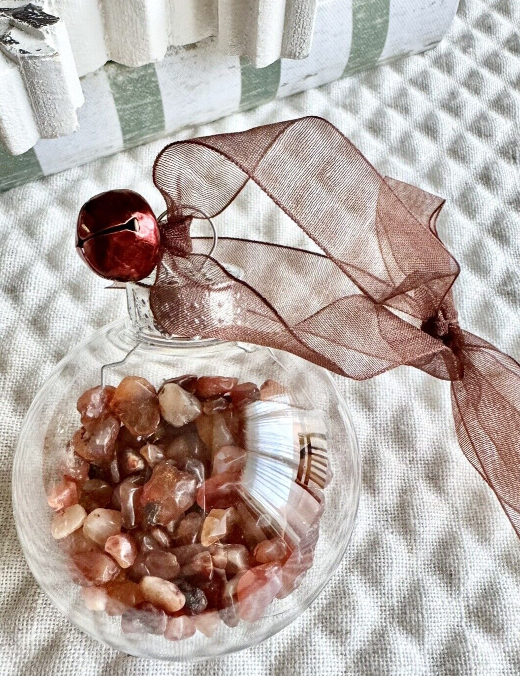 New Christmas Ornament w/ Mini Natural Orange Carnelian Agate Crystals – 1/8 lb