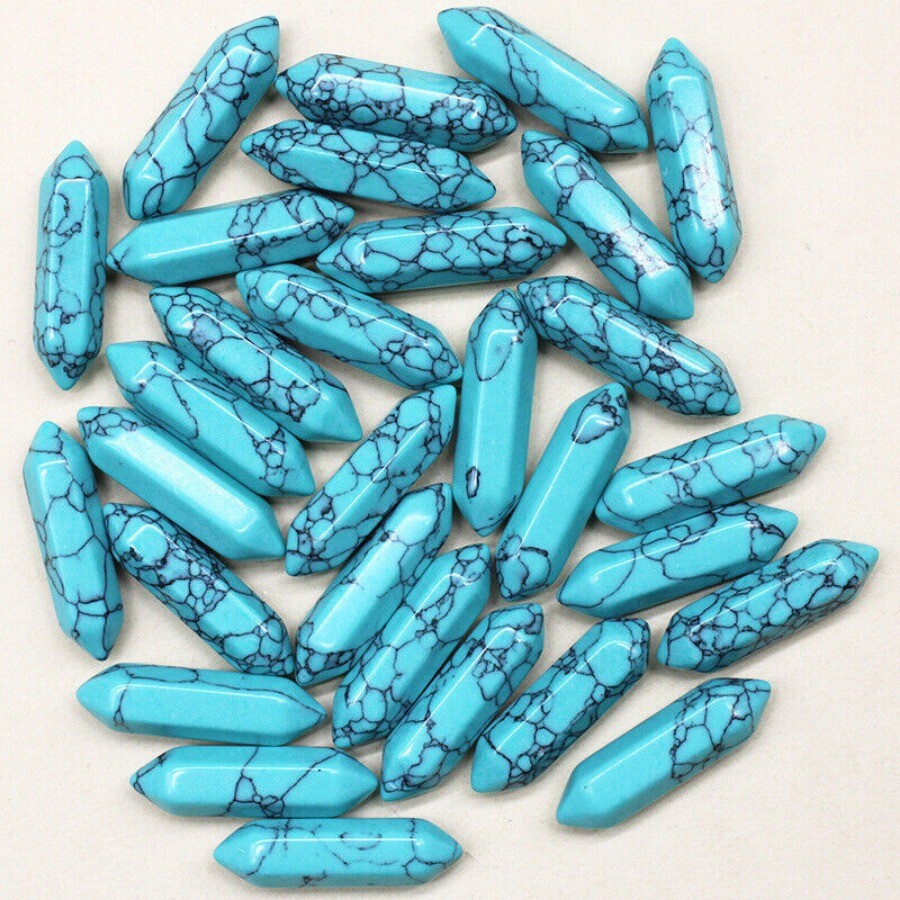 100pcs Artificial Turquoise Stone Healing Hexagonal Column Reiki for Home Decor