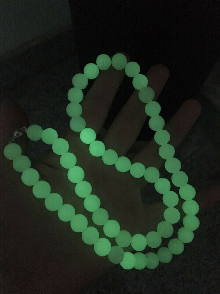 3pcs 10mm “Glow In The Dark” Luminous Stone Rounds Beads Necklace18 inches