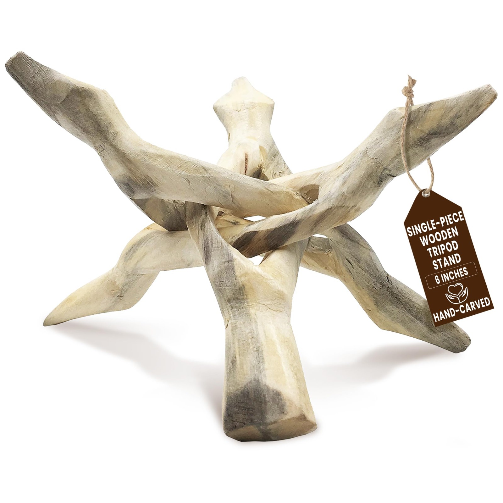 Wooden Tripod Stand – 6″ Mango Wood Holder for Shells, Crystals, Bowls, Incense