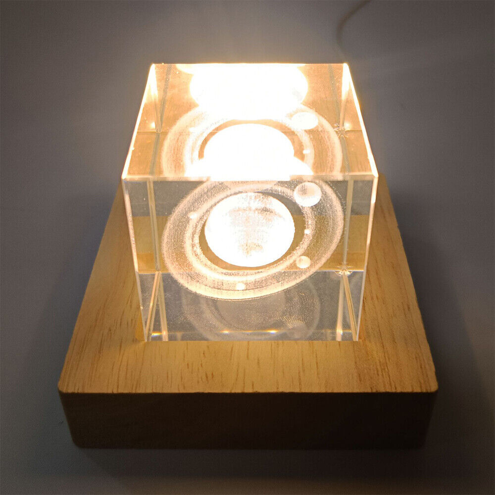 2Pcs Resin LED Lights Display Base Wooden Lighted Base Stand for Laser Crystal