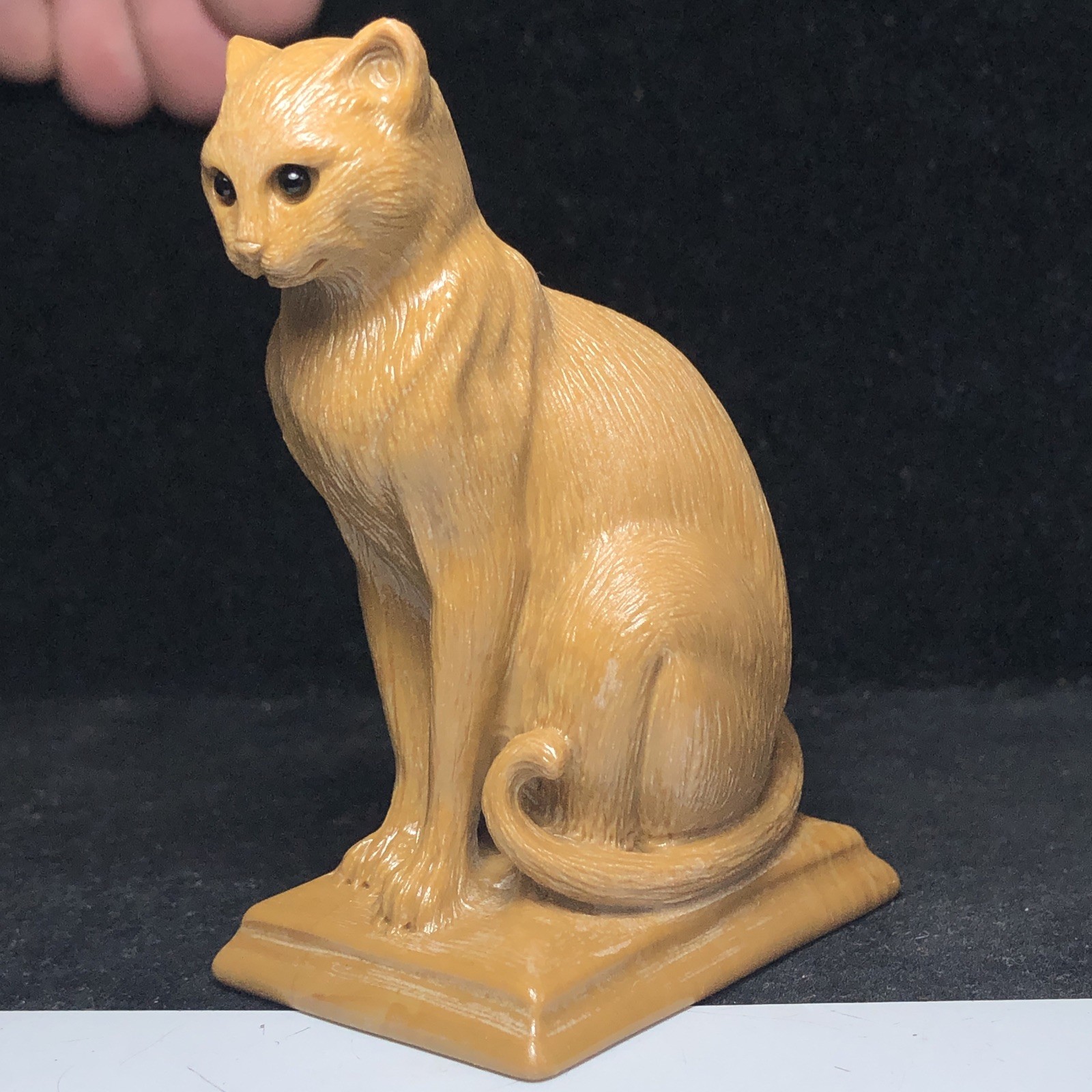 Hand Carved Natural Songhua Stone Quartz Cat Sculpture Signed Collectible Art.