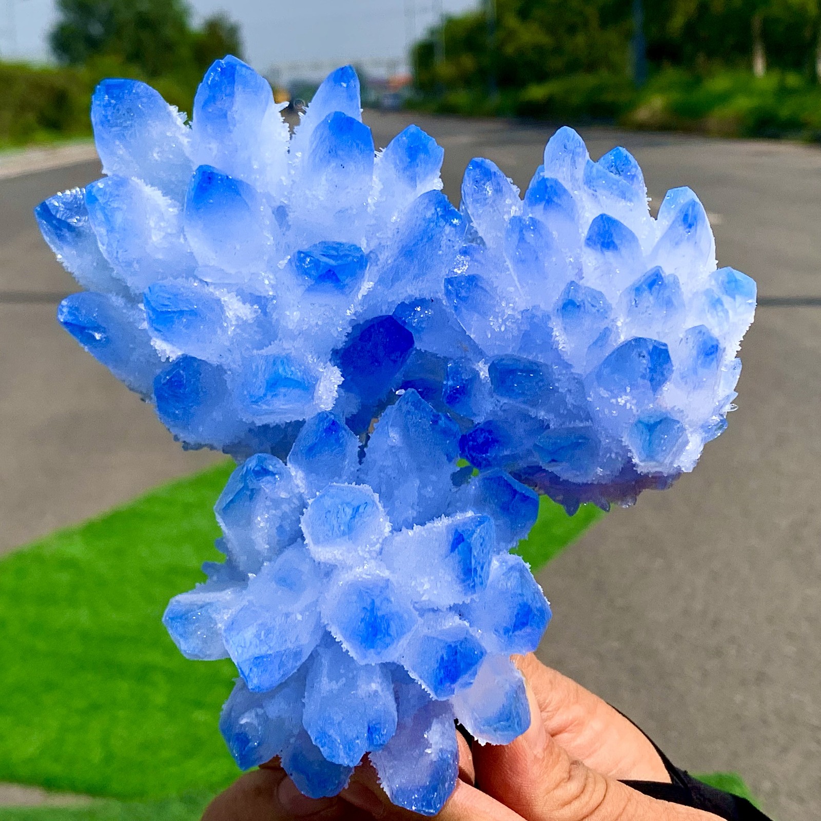 1.85LB Newly discovered blue phantom crystal quartz cluster mineral sample