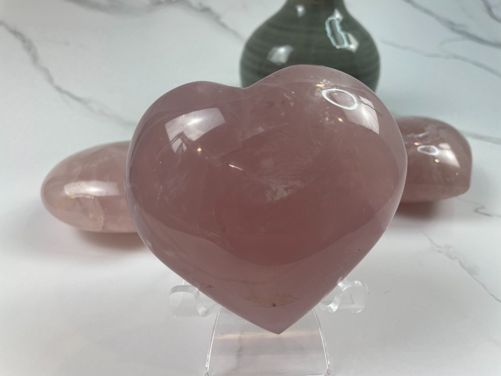 APPROX. 3 INCHES, Natural Rose Quartz Heart Gemstone Reiki Energy, 1PC