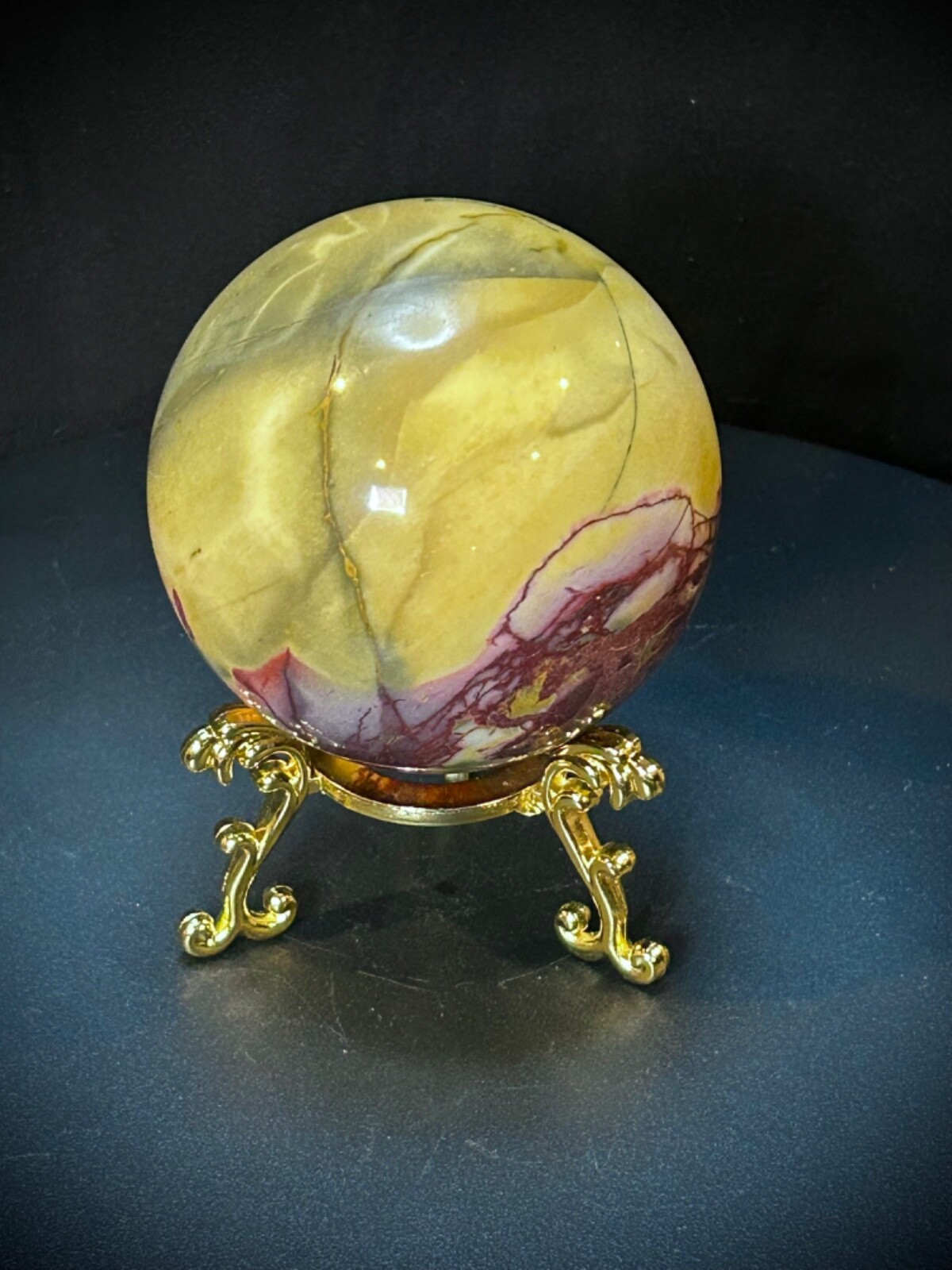 3.12″ Mookaite Jasper Sphere With Metal Stand 1lb 7.6oz