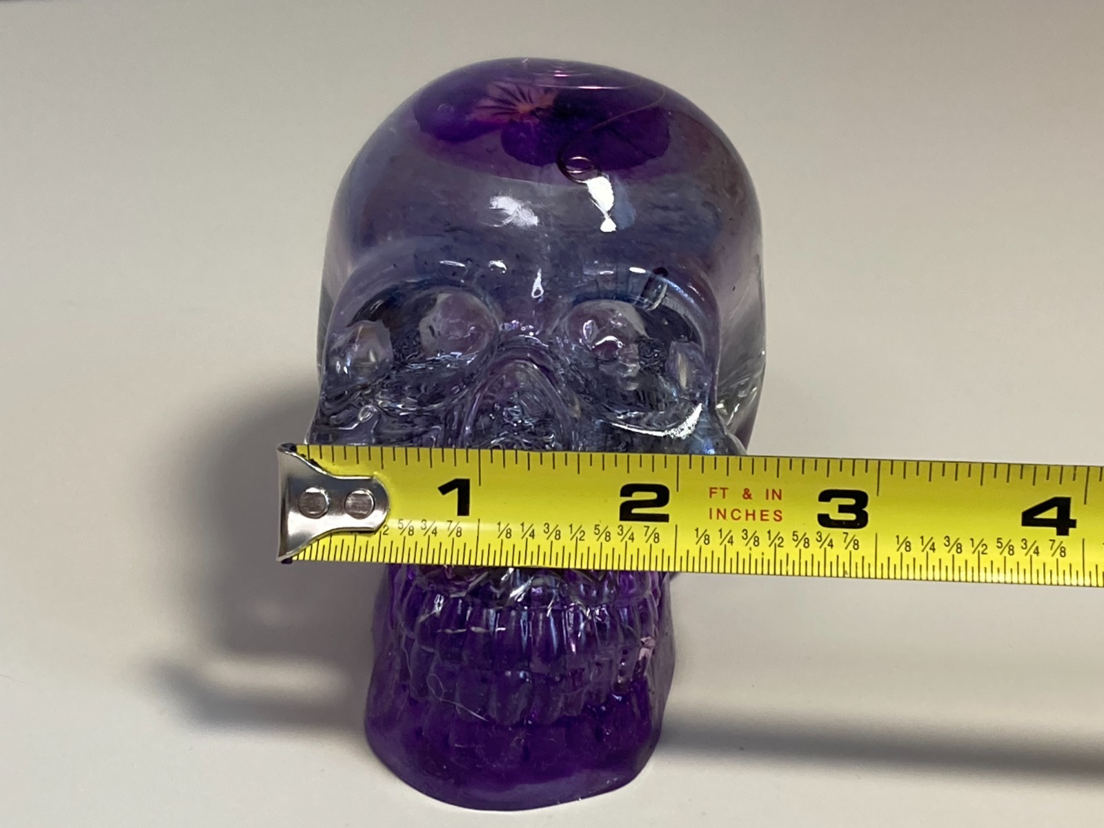 Amethyst Orgonite Crown Chakra Skull about 4 inch nearly 14 oz Made in USA
