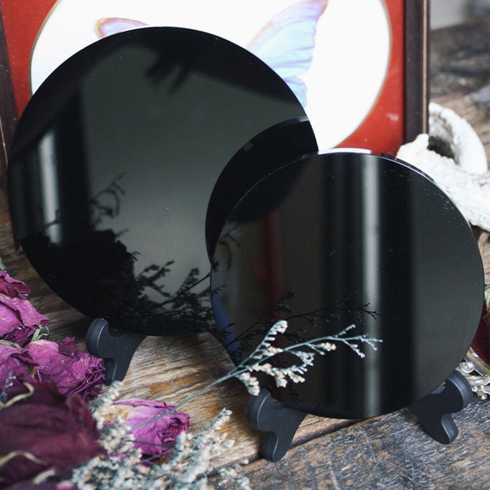 Natural Obsidian Mirror Black Crystal Scrying Plate Specimen Minerals Decoration