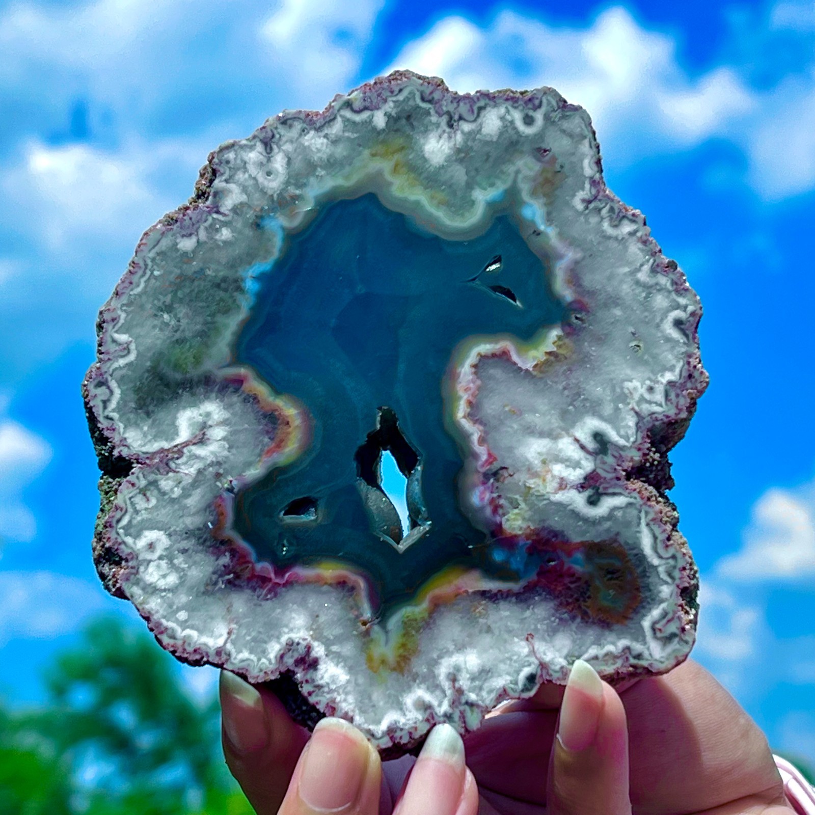 241G Natural Colorful Lace Agate Geode Slice Extra Large Gem From Argentina