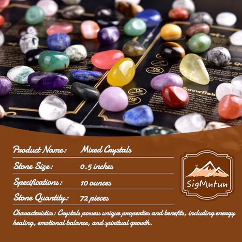 Polished Healing Crystal Stone Set, 72 Pcs Handpicked Tumbled 0.5″ Multicolor