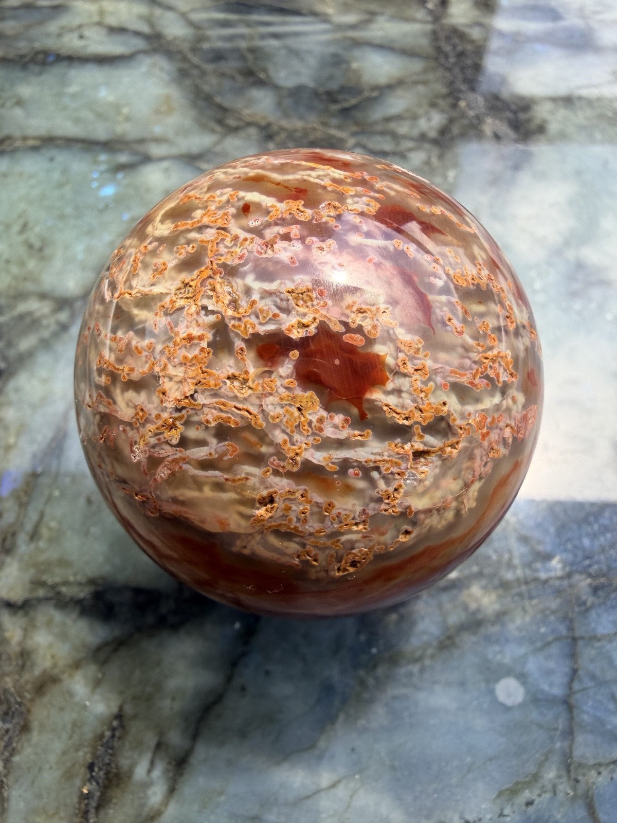 Beautiful Carnelian Moss Agate Sphere | Collector’s Piece | 2.68″