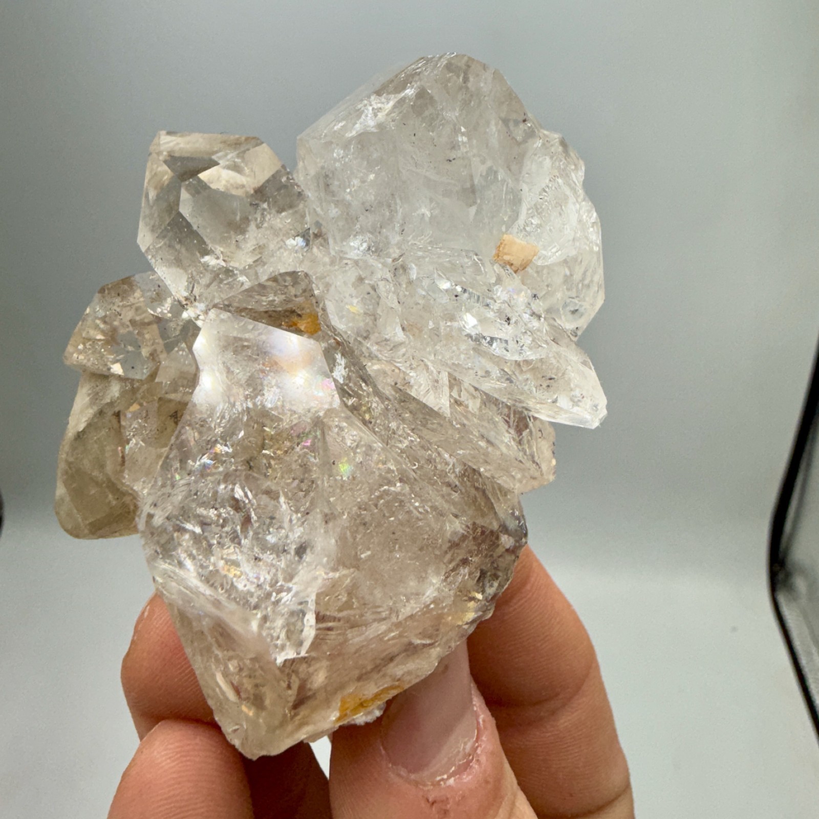 216 g Herkimer Diamond + Black Phantom Calcite Crystal Cluster w/ Rainbows