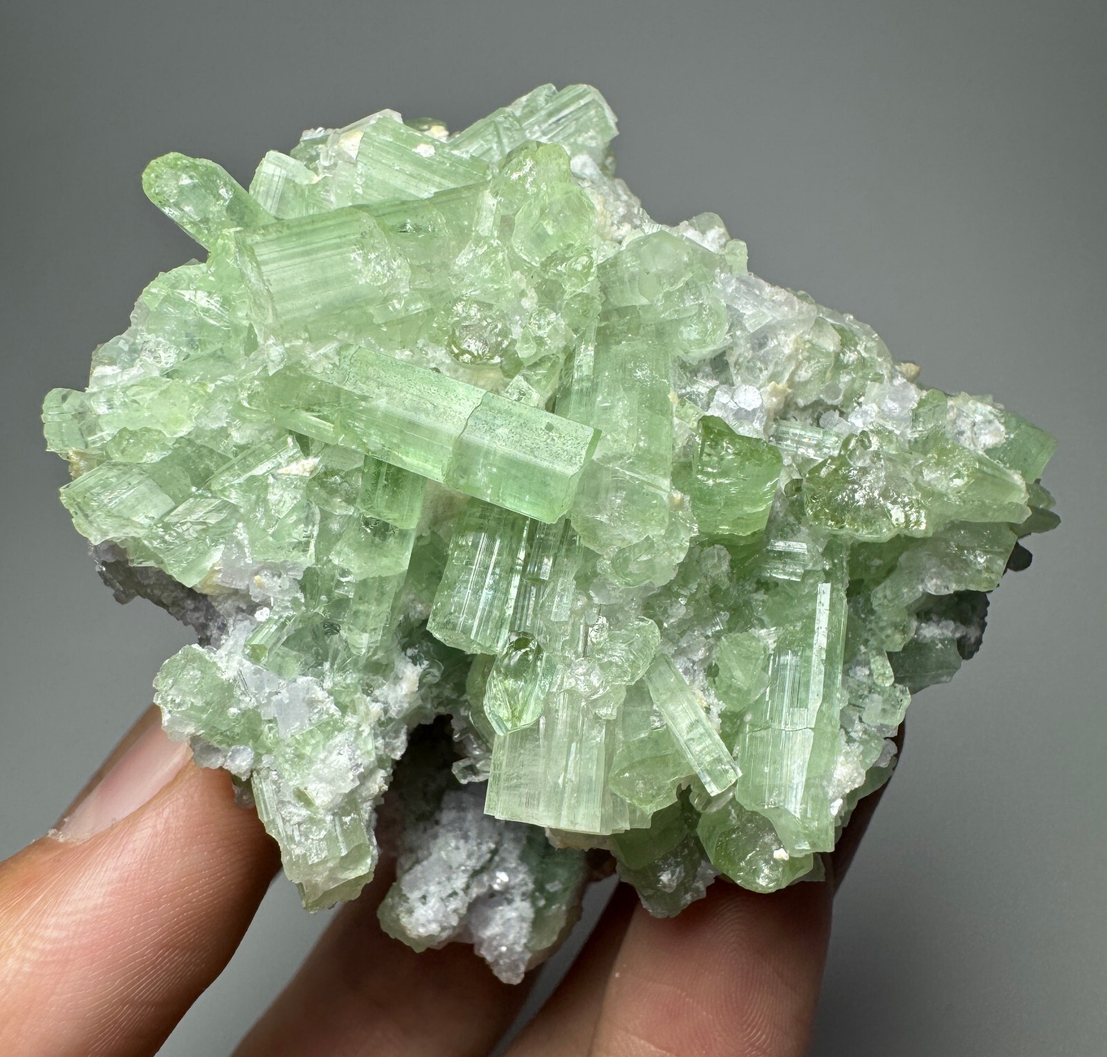 143 Grams Well Terminated Top Green Tourmaline Crystals Bunch With Lepidolite Bu