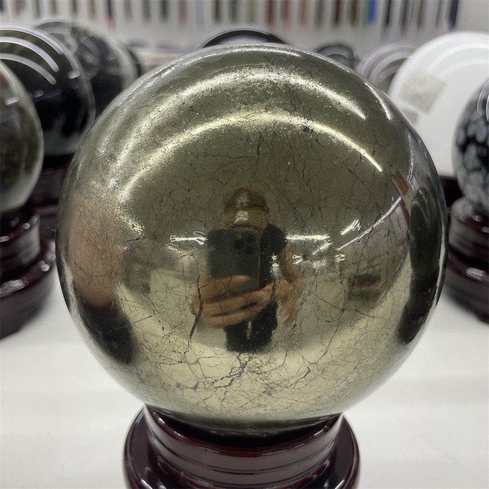 11.LB 4.5″ Natural Pyrite Sphere Ball Carved Crystal Quartz Decor Healing Energy