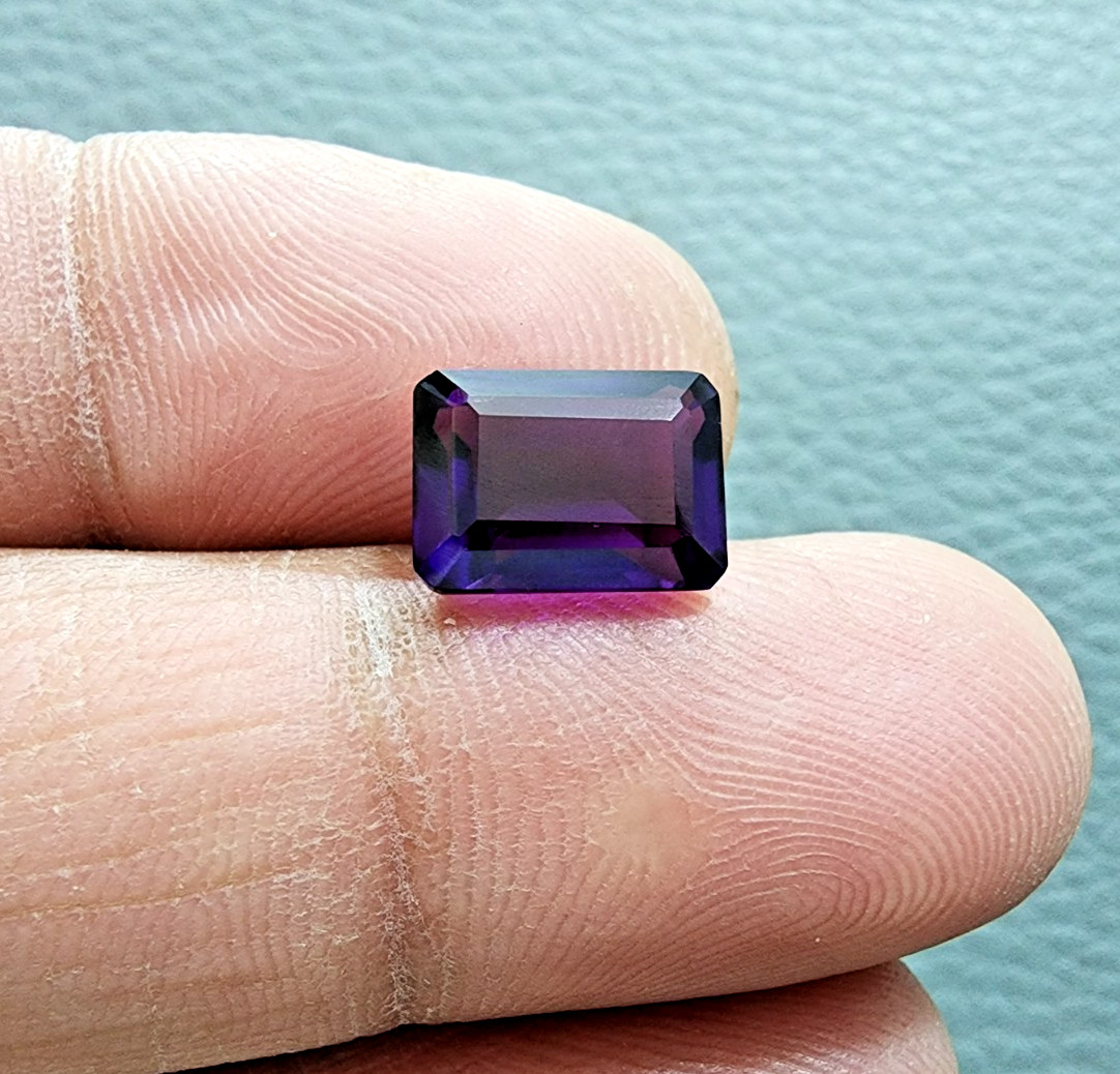 4Ct Excellent Purple Amethyst Emerald Cut Lab-Created Loose Gemstone Ring