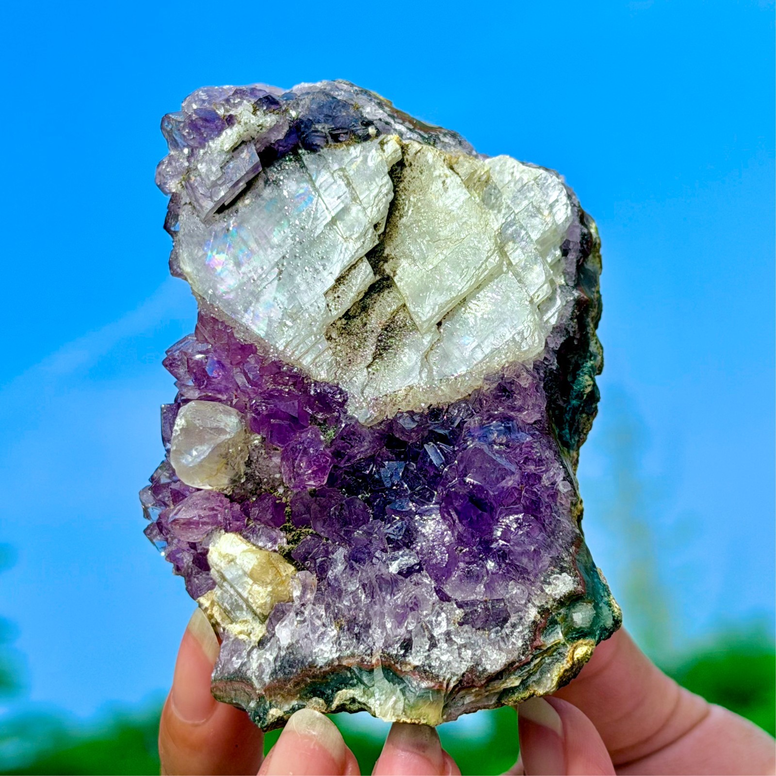 237G Natural Amethyst Geode with Calcite Quartz Cluster Crystal Gem Specimen