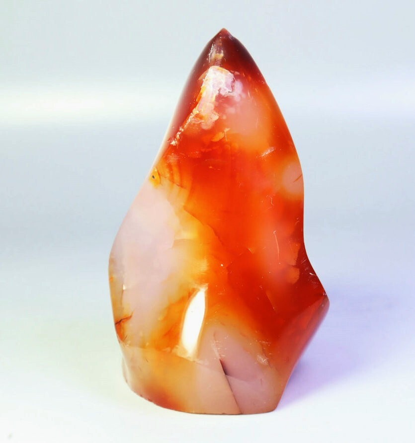 156g Natural Red Orange Carnelian Agate Quartz Crystal Flame Freeform Madagascar
