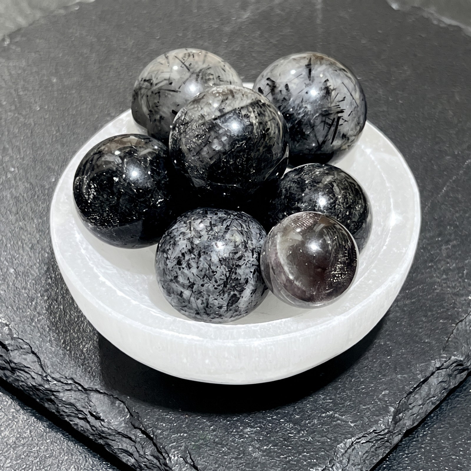 Assorted Small Tourmaline Quartz Crystal Spheres (20-30mm) Marble Size Gemstone