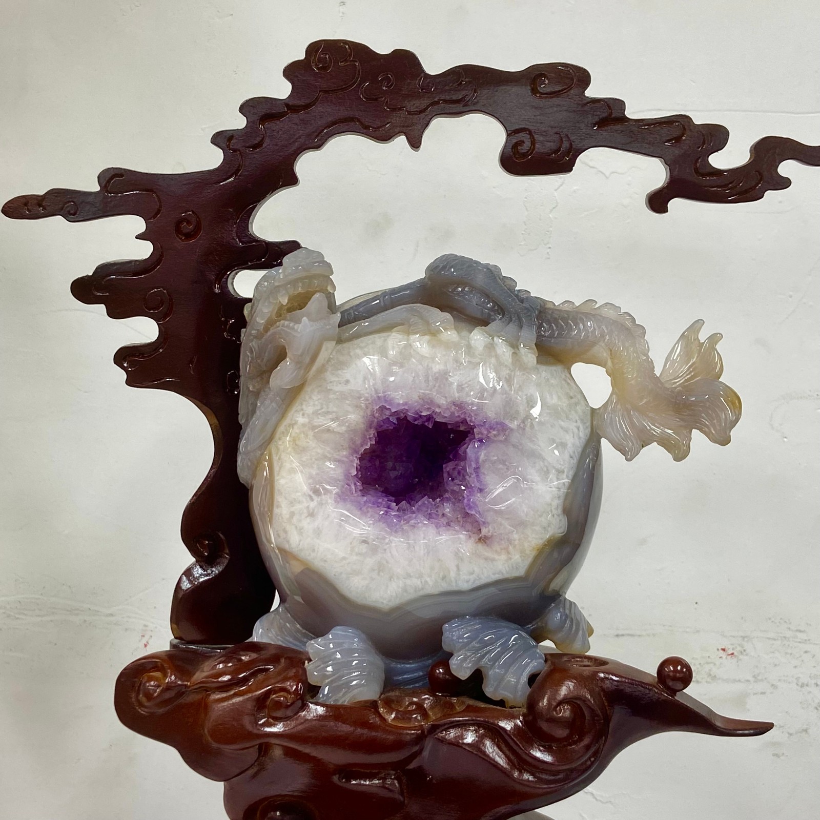 6.3LB Rare Natural Uruguay Amethyst Geode Quartz Crystal agate Carved Dragon