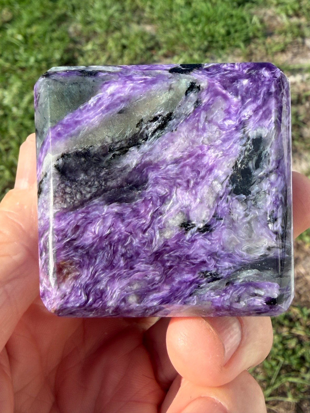 Large Charoite Polished Gemstone Cube 2″ square 316 Grams Colored by Nature